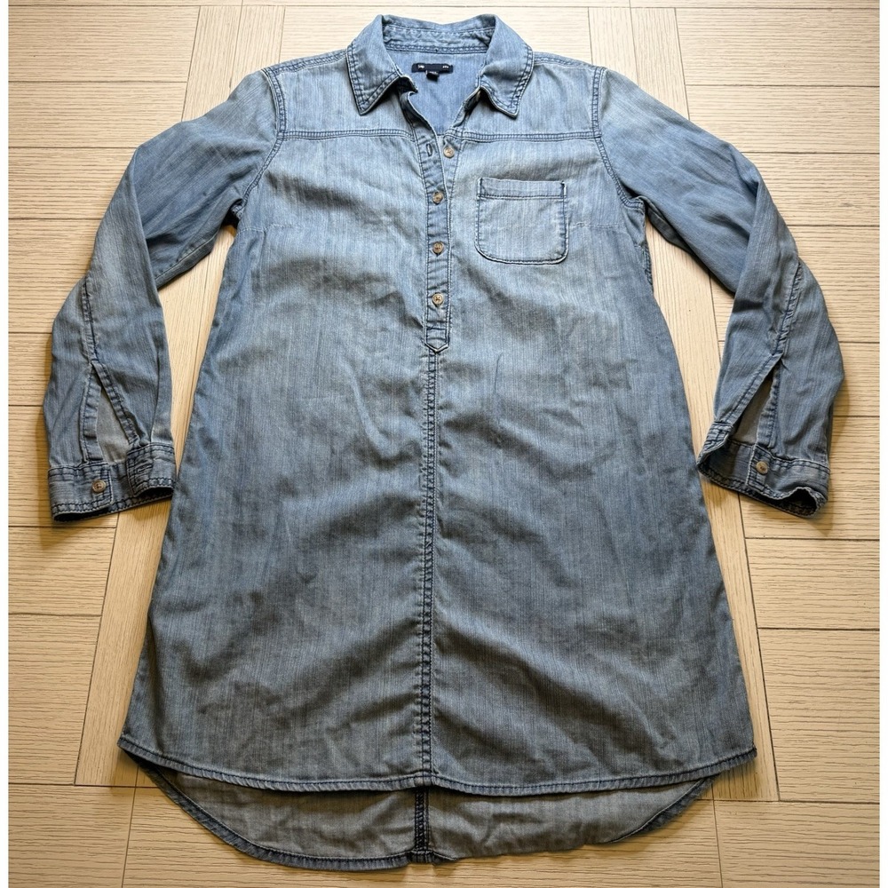 Gap Light Wash Denim Chambray Long Sleeve Button Up Shirt Dress S 100% Cotton